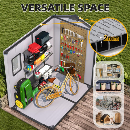 MELLCOM 4 x 6 FT Resin Outdoor Storage Tool Shed with Floor, Plastic Outdoor Storage Shed with Windows and Lockable Door, Garden Shed for Lawnmower, Pool Supply, Bike