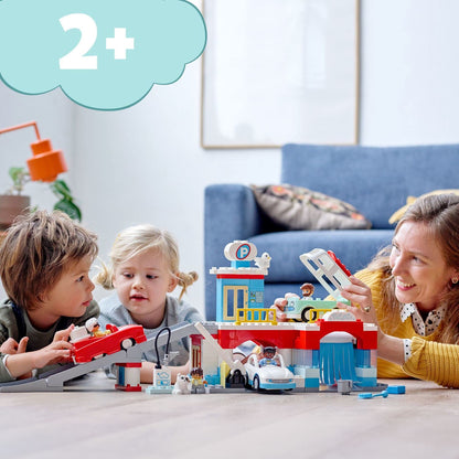 LEGO DUPLO Parking Garage and Car Wash Set 10948, Learning Toy for Toddlers with Garage, Gas Station & Toy Cars, Gifts for 2 Plus Year Old Boys & Girls