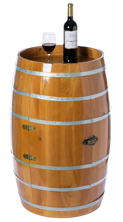 Vintiquewise Wooden Wine Barrel Shaped Wine Holder, Bar Storage Lockable Storage Cabinet