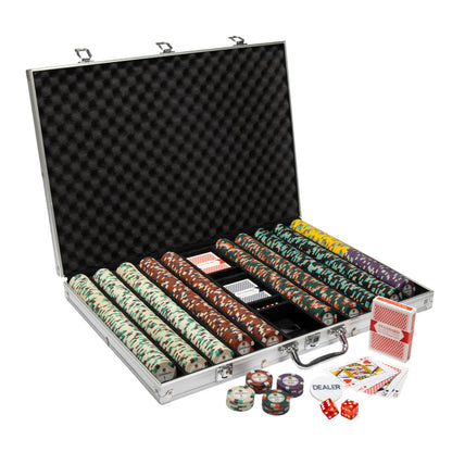 Playzaic 1000-piece Aluminum Showdown Poker Chip Case - 13.5-gram Heavy Clay Composite Set - Casino Chips for Texas Holdem, Blackjack - Betting Game Accessories