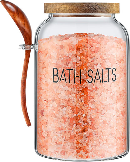 1 94 oz SiliFine Piece Bath Salts Glass Jar with Wooden Lid, Bath Salt Container with Scoop, Airtight Storage Bathtub