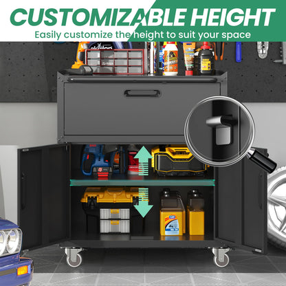 VIYET Metal Tool Cabinet,Garage Storage Cabinet System,Wall Cabinet & Locking Rolling Tool Cabinet with Doors and Adjustable Shelves,Steel Tool Cabinets for Home