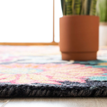 SAFAVIEH Aspen Collection Area Rug - 10' x 14', Charcoal & Blue, Handmade Boho Floral Wool, Ideal for High Traffic Areas in Living Room, Bedroom (APN520H)