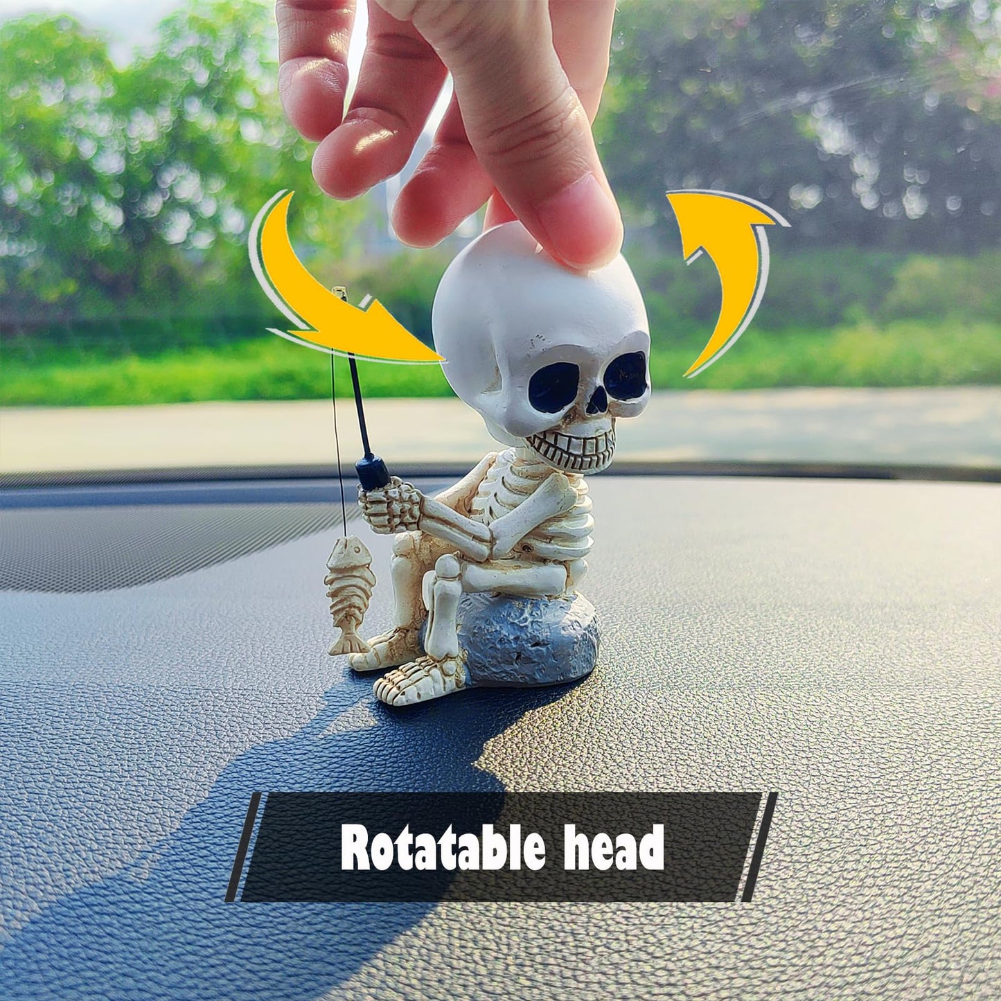 Starupway Funny Fishing Ornament Dashboard Decorations, Cute Car Accessories Interior Dashboard Decor, Swinging Fish Car Dash Decoration (Skeleton)