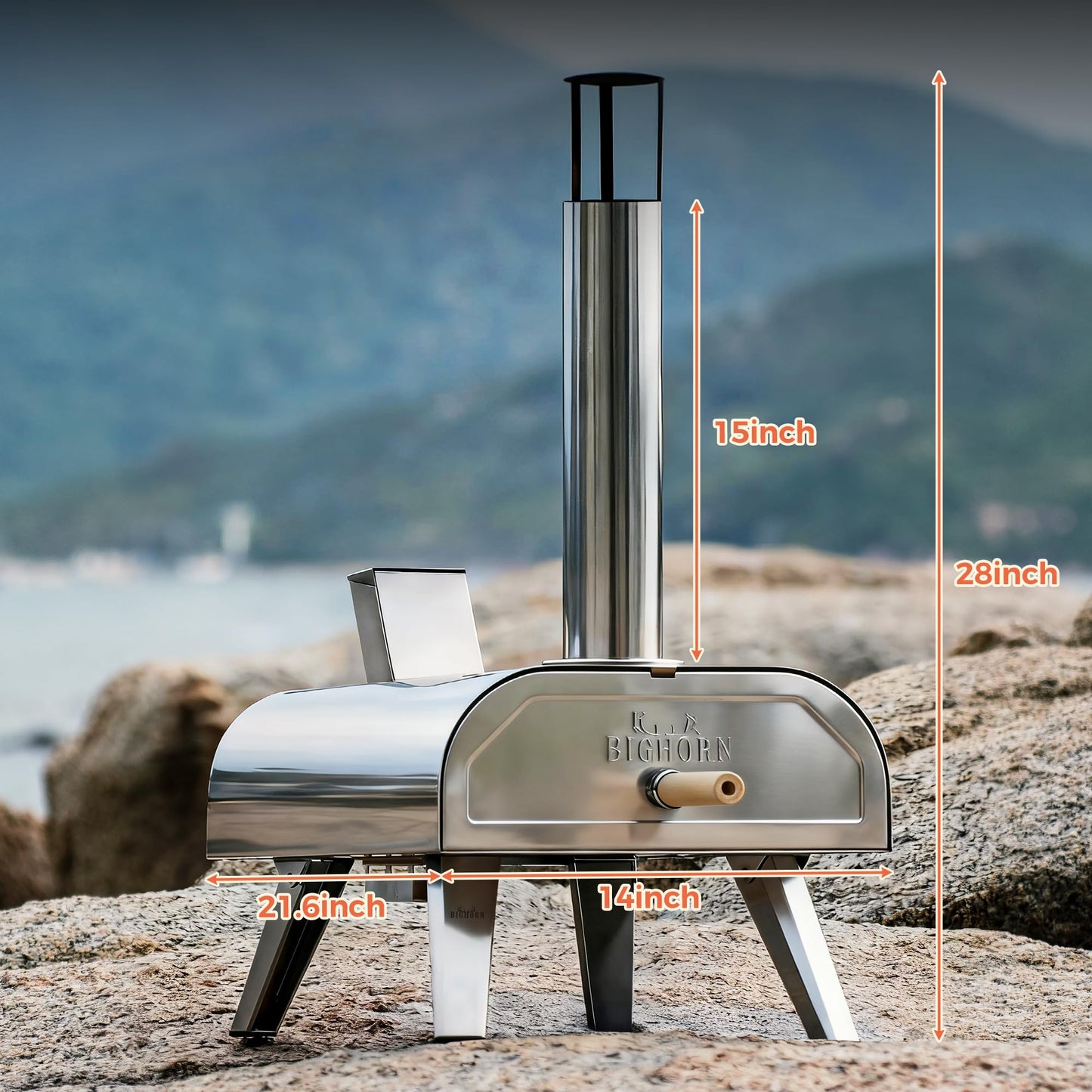 BIG HORN OUTDOORS 12" Dual Fuel Pizza Oven – Electric & Wood Pellet, Indoor & Outdoor High-Temp Pizza Maker (1000°F) with Pizza Stone for Wood-Fired Flavor
