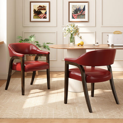 Upholstered Barrel Dining Chair Set of 6, 17.72"H Faux Leather Dining Room Chair with Arms Open-Back Dining Chairs w/ Wood "R" Legs Comfy Accent Side Chairs for Home Kitchen, Wine Red(NO TABLE!)
