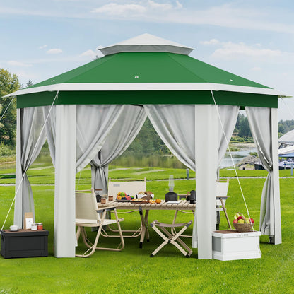 Patikuin Hexagonal Pop-Up Gazebo Tent 13x13 FT – Double Vent Roof, Mosquito Netting, UV & Water Resistant, Adjustable Height, Portable Canopy with Carry Bag for Patio, Backyard, Lawn Parties – Green