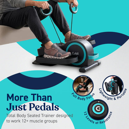 Cubii Total Body Under Desk Elliptical Bike with Built-in Upper Body Resistance Bands | Seated Exercise Machine - Arms + Legs Workout for Seniors & All Ages, 12 Resistance Levels, LCD Display