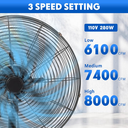 Aurelema 2 Pack 27 Inch Oscillating Pedestal Fans, 7500 CFM High Velocity Heavy Duty Floor Stand Fan with 3 Speeds, Copper Motor Commercial Standing Cooling for Garage Warehouse Workshop, Black