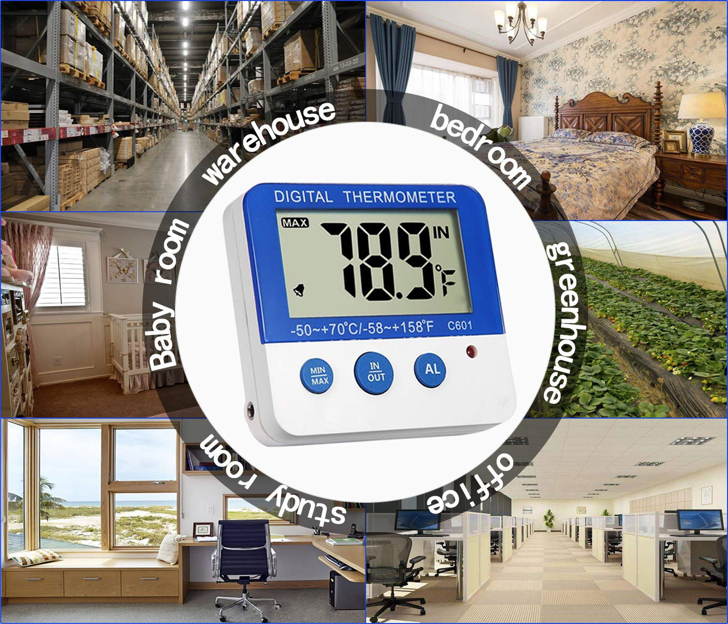 Fridge Freezer Thermometer with Max/Min Memory, LXSZRPH High & Low Temperature Alarms, Digital with Magnetic Stand, 2