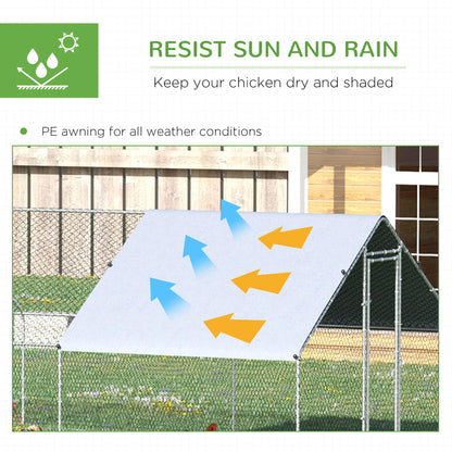 PawHut Large Chicken Coop Metal Chicken Run with Waterproof and Anti-UV Cover, Spire Shaped Walk in Fence Cage Hen House for Outdoor and Yard Farm Use, 1" Tube Diameter, 9.8' x 26.2' x 6.6'