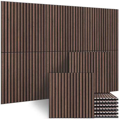 BUBOS Large Acoustic Wall Panels, 6-Pack 24" x 24" x 0.7" Faux Wood Slat Sound Absorbing Panels, High-Density Soundproof Wall Decor for Recording Studio, Home Theater & Gaming Room，SF Black Walnut