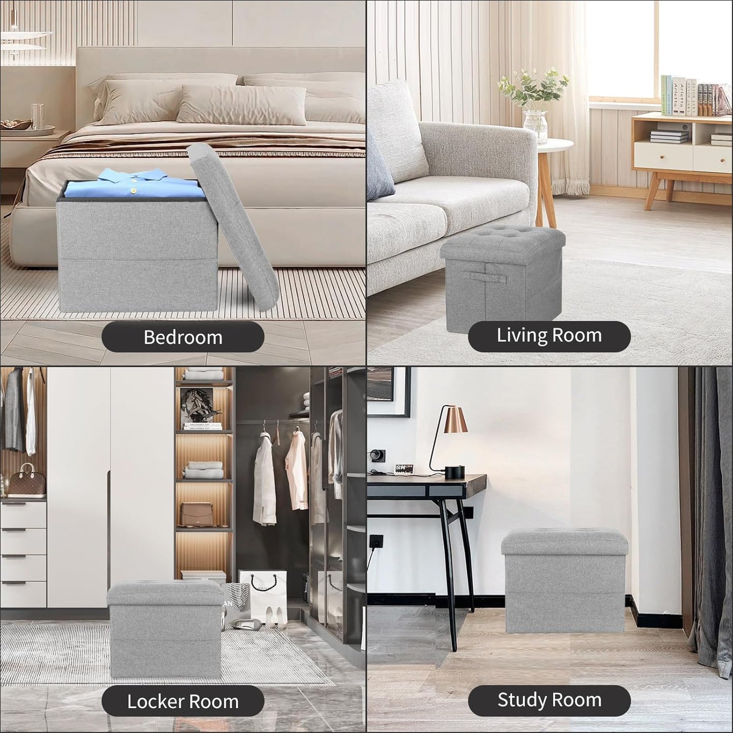 350lbs 17x13x13in, Folding Storage Ottoman, Linen Footstool Bench with Thicker Foam Padded Seat. Ottoman Foot Rest