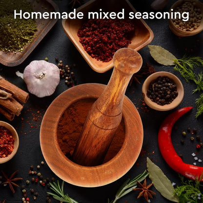 Handmade Acacia Wood Mortar and Pestle - Ideal for Spices, Herbs, Garlic, and Kitchen Essentials