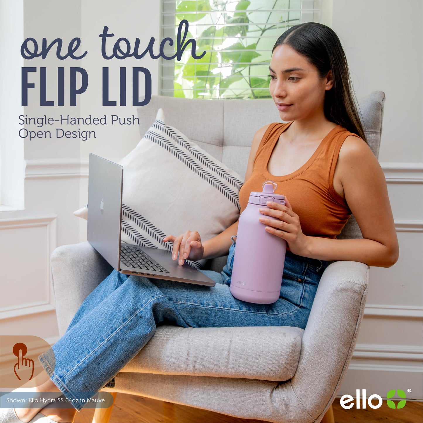 Ello Hydra 64oz Stainless Steel Water Jug with Locking Leak Proof Lid | Reusable Half Gallon Vacuum Insulated Metal Bottle with Silicone Straw, Keeps Drinks Cold All Day, Gift Ready, Grey