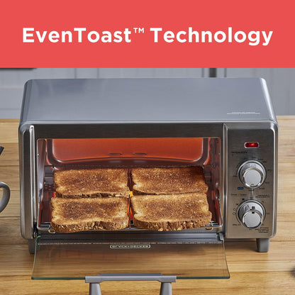 BLACK+DECKER Crisp 'N Bake Air Fry Countertop Convection Toaster Oven, Medium Capacity, 4-Slice, 5-in-1, Fits 9” Pizza, 30-Min Timer, Bake, Broil, Air Fry, Toast, Keep Warm, Stainless Steel
