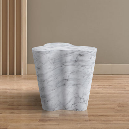 Meridian Furniture 99033White-ET Monza Collection Art Deco Marble Finish Indoor/Outdoor Concrete End Table, 21" W x 18.5" D x 22" H, White