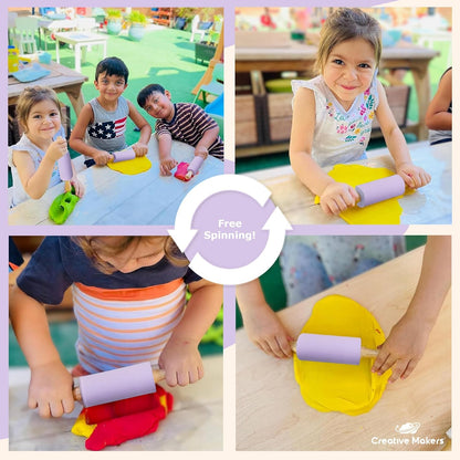 Small Rolling Pin for Kids, Non-Stick Silicone Surface with Wooden Handles for Play Dough and Baking Rolling Pin (Light
