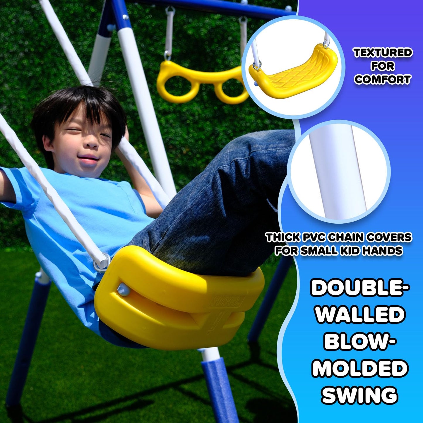 Sportspower Super 9 Metal Swing Set for Outdoor Backyard Play: Teeter Totter, Glide Ride, Roman Glider, Standing Swing, Trapeze, 5ft Slide, Anchor Kit, 7.5' D × 17.1' W × 6.1' H