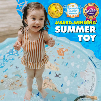 SplashEZ 3-in-1 Splash Pad, Sprinkler for Kids and Baby Pool for Learning – Children’s Sprinkler Pool, 60’’ Inflatable Water Summer Toys – “Around The World” Outdoor Play Mat for Babies & Toddlers