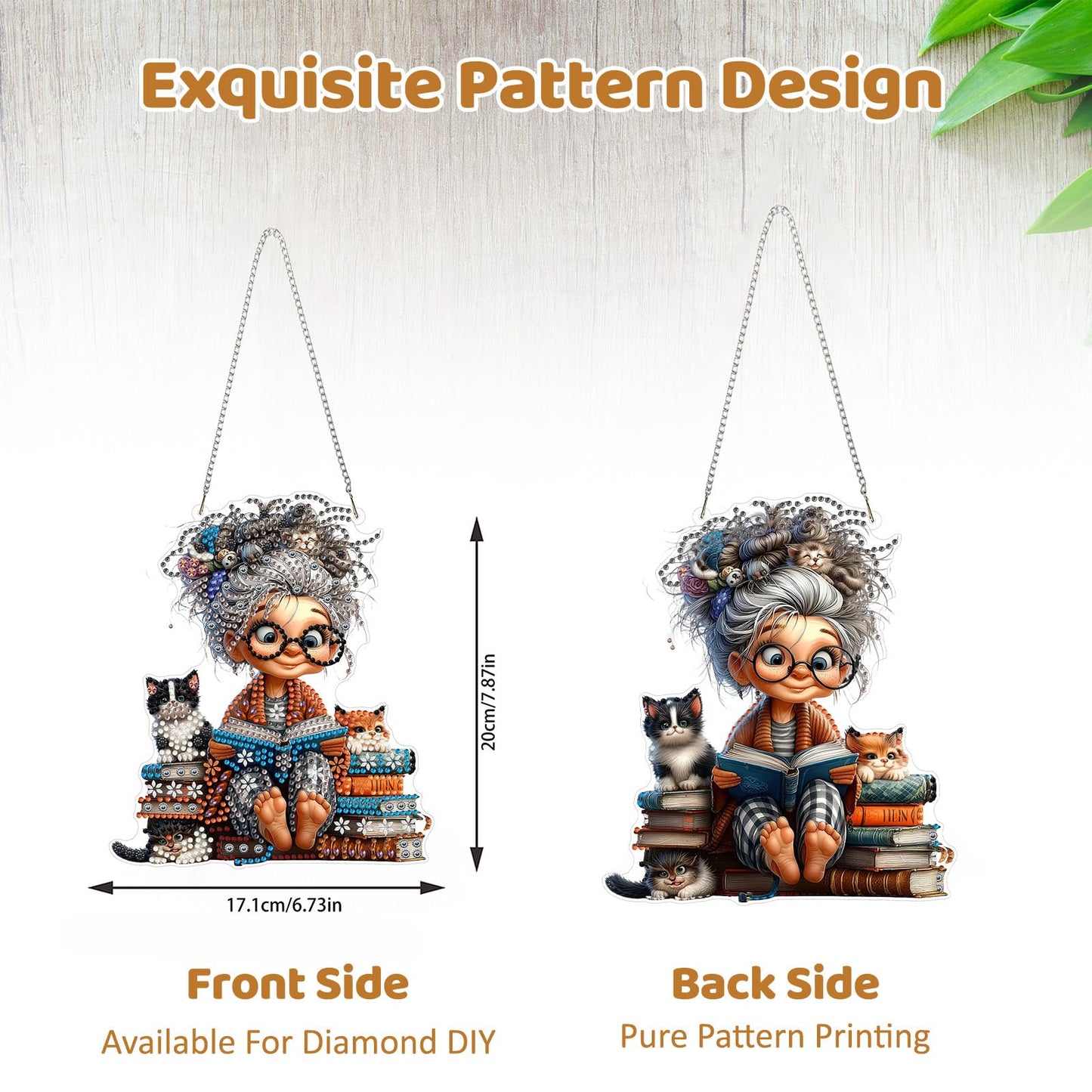 MEIYUDA Grandma Diamond Art Hanging Kits for Adults Beginners, Book Grandma Diamond Painting Kit Ornaments, DIY Special Shaped Rhinestone Window Pendants Kit for Home Garden Wall Decor Gift
