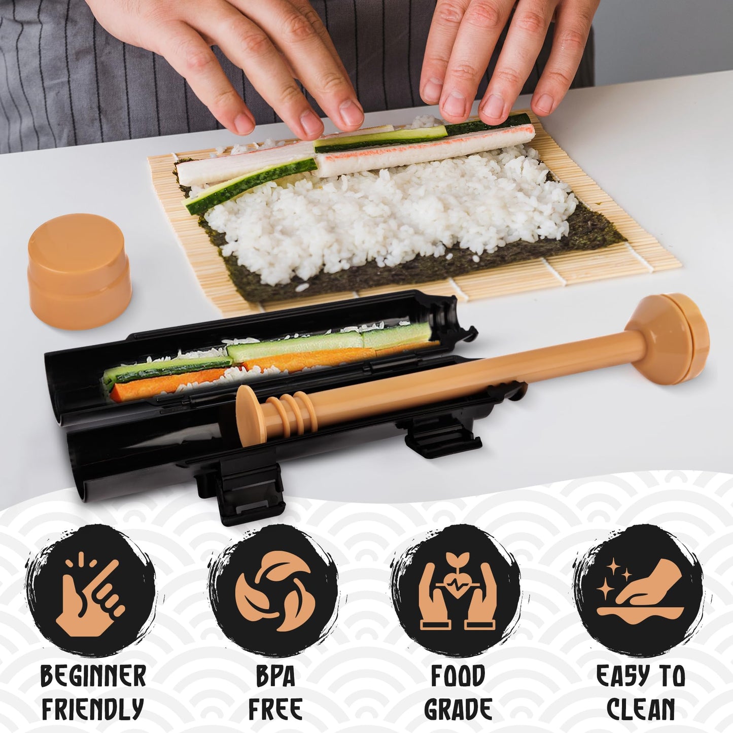 30 Pcs Sushi Making Kit – Sushi Bazooka Maker Kit with Nori Sheets for Sushi, Bamboo Rolling Mat, Easy DIY Roller Set for Beginners at Home, USDA Organic