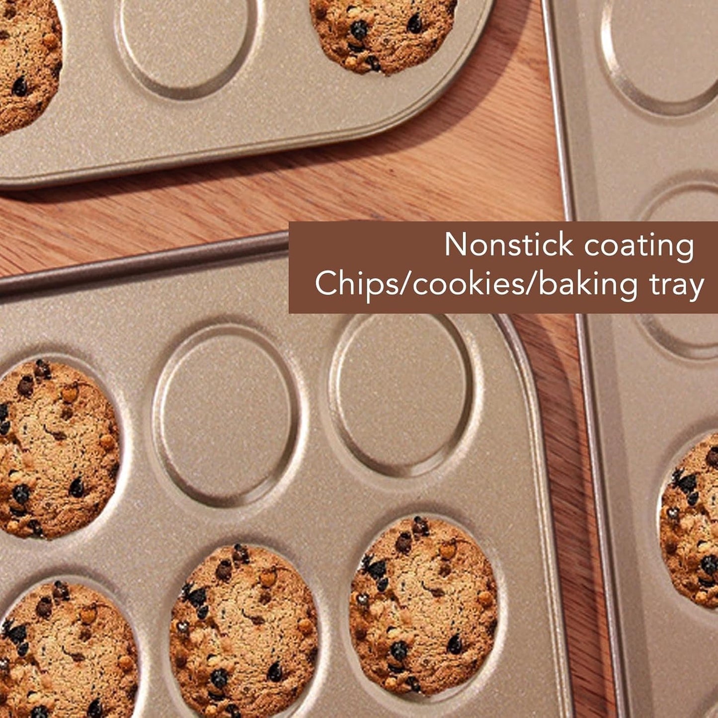 Luqeeg Muffin Top Pan, 15 Hole Carbon Steel Baking Tray with Non Stick Coating for Even Distribution