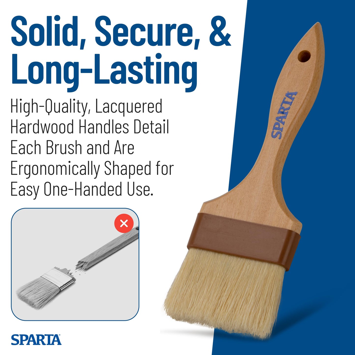 SPARTA 4037600 Boarhair Basting Brush, Flat Brush with Flat Brushhead, 9.25"L x 4"W, Wood Handle