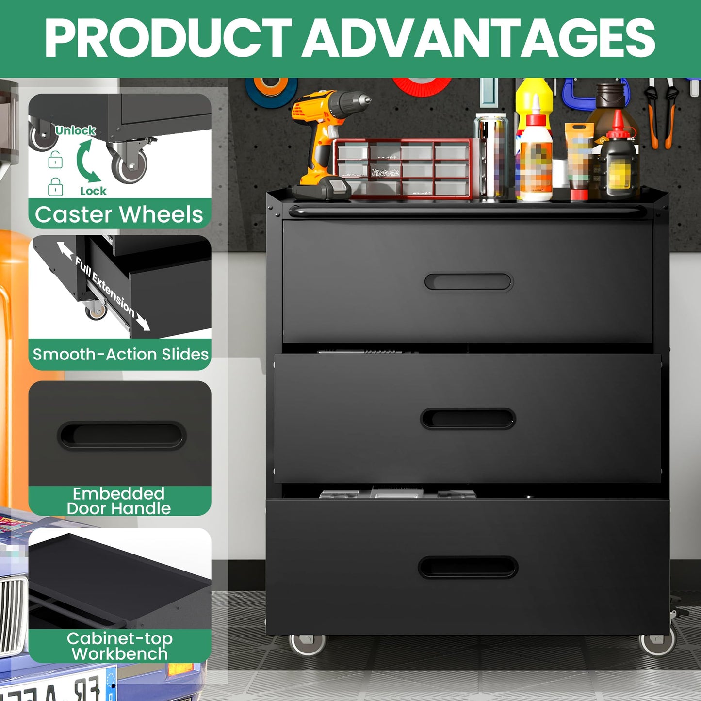 VIYET Metal Tool Cabinet,Garage Storage Cabinet System,Wall Cabinet & Locking Rolling Tool Cabinet with Doors and Adjustable Shelves,Steel Tool Cabinets for Home