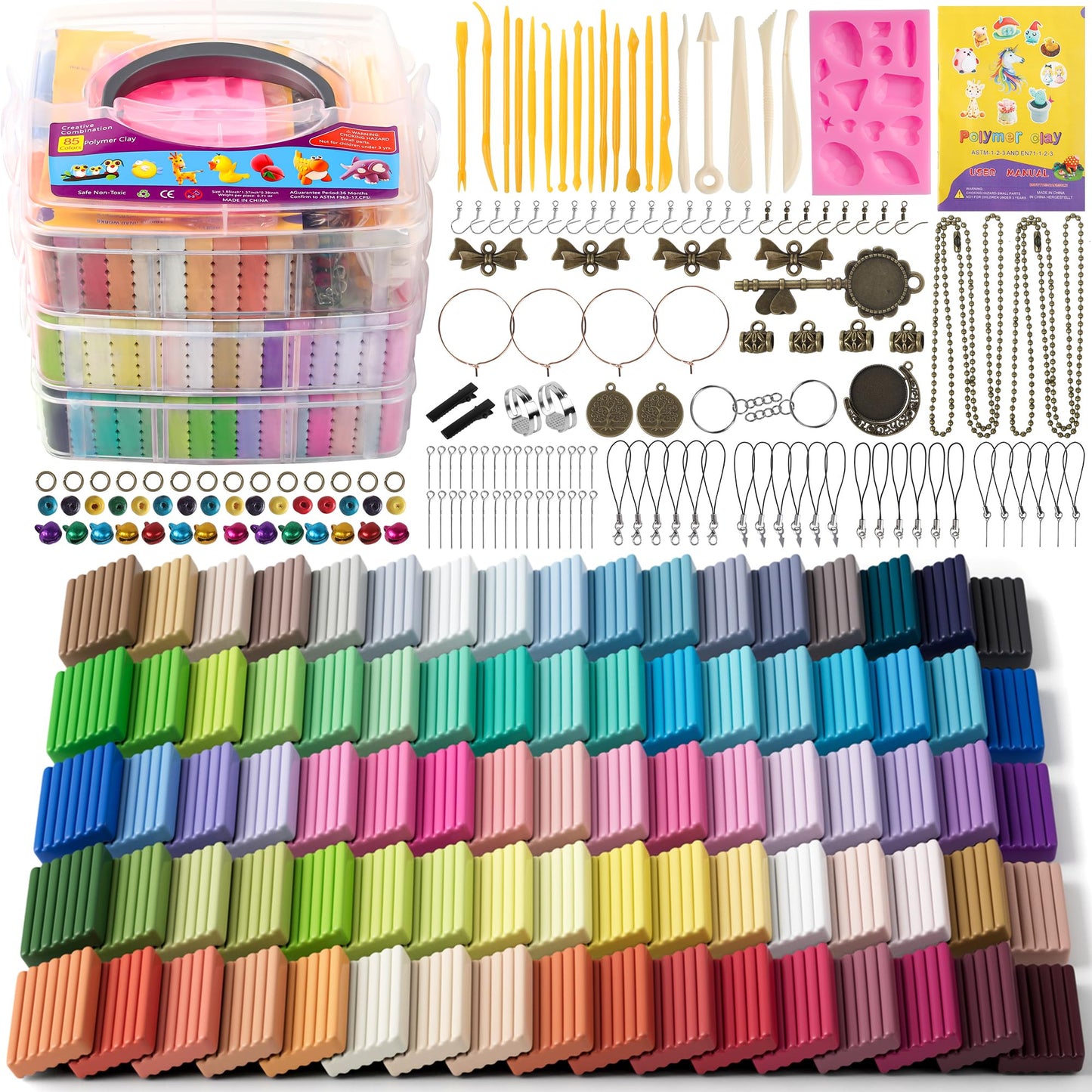 Aestd-ST Polymer Clay 85 Colors, Modeling Clay for Kids, Oven Bake Molding Clay Kit,DIY Starter Kits with Sculpting Tools and Accessories, Art and Craft Gifts for Kids and Adults.