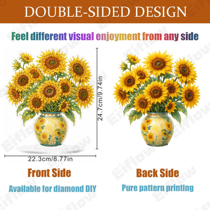 Eiflow Desktop Diamond Art Kit for Adults Vase Sunflower, DIY Tabletop Diamond Art Painting with Stand, Acrylic Stand Up Gem Painting Board Kit