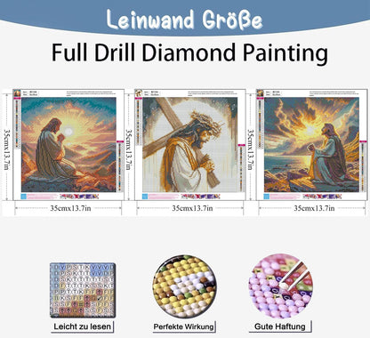 Benjenes 3Pcs Jesus Christ Prayer Diamond Art Kits for Adults, Diamond Painting Kits for Adults, 5D DIY Round Drill Gem Art Paint with Diamonds Dots Crafts Kits for Home Decor Gift 14x14inch