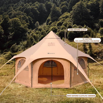 ShinHye 16.4ft Bell Tent for Glamping & Camping – Waterproof Canvas with Stove Jack, Removable Floor & 8 Mesh Windows (Fits 6-8 People)