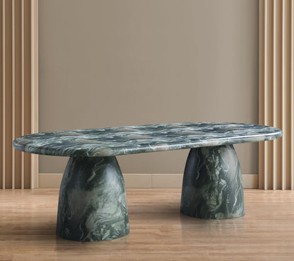 Meridian Furniture 708Green-T Cosenza Collection Art Deco 96" Indoor/Outdoor Concrete Dining Table with Green Marble Finish, 96" W x 44.5" D x 30" H