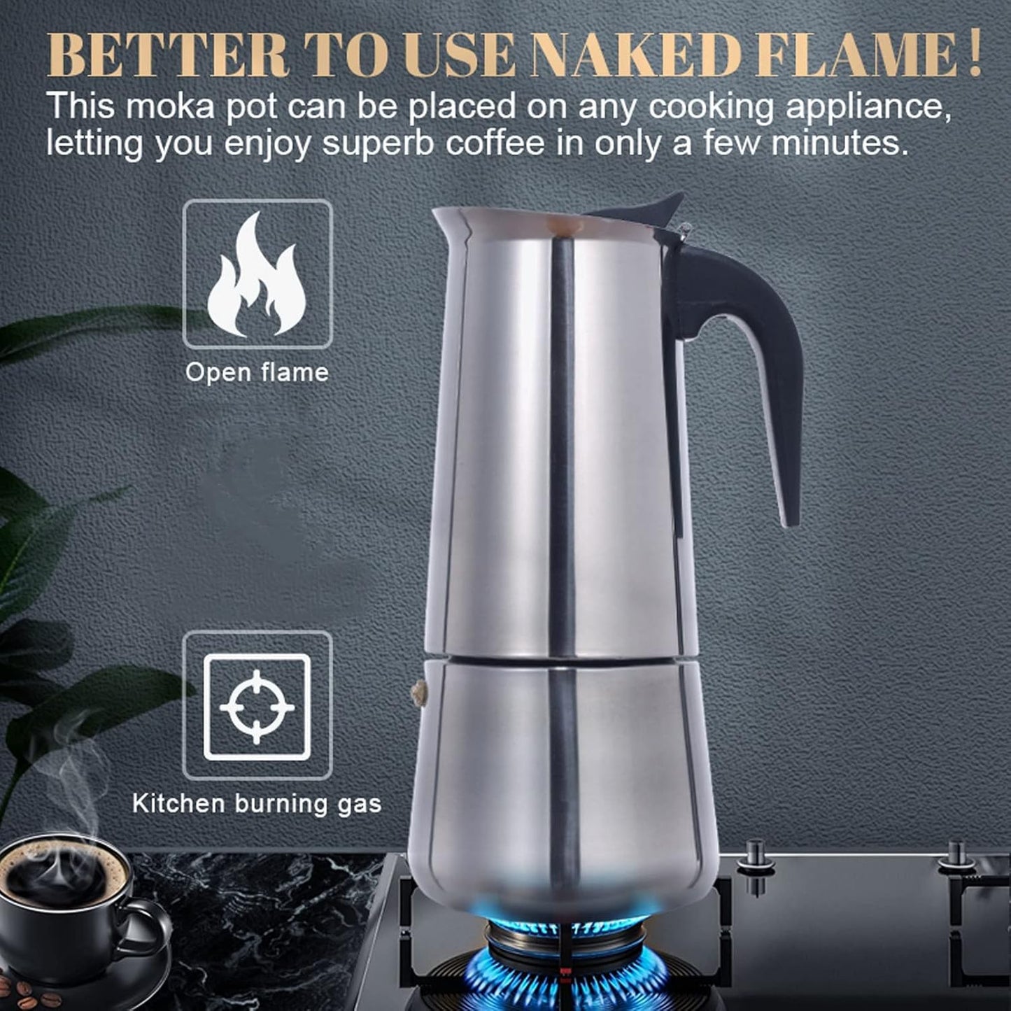 YOUTHINK Portable Electric Coffee Maker, Food Grade Stainless Steel Moka Pot for Home & Outdoor (100ml)