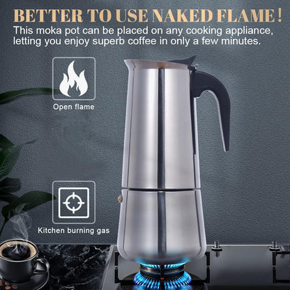 YOUTHINK Portable Electric Coffee Maker, Food Grade Stainless Steel Moka Pot for Home & Outdoor (100ml)