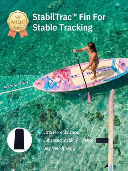 Niphean (Extra Large) Inflatable Paddle Board, SUP for 2+1 People/Family 500lbs Capacity Stand Up Paddle Board with SUP Accessories, StabilTrac Fin Non-Slip Paddleboard for Adults-Cheery