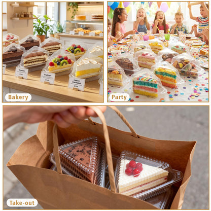 FORBFAN Cake Slice Container 150 Pack, 5 Inch Clear Disposable Bakery Box with Hinged Lid, Plastic Triangle Pie Slice Container for Cheesecake, To-Go & Takeout