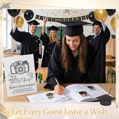 Gersoniel 8 Pcs 2026 Graduation Guest Book Set Photo Sign in Book 100 Pages Class of 2026 Scrapbook Photo Album with Pen Wooden Display Stand Washi Tape DIY for Grad High School College Party Supplies
