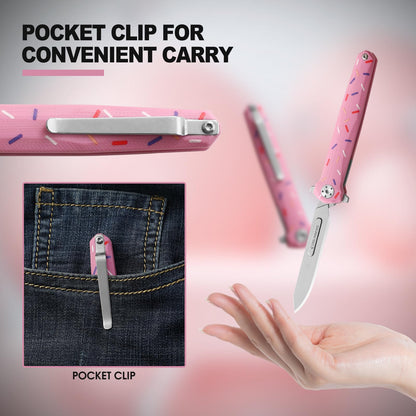 Mini Slim Folding Scalpel，Scalpel Pocket Knife with 10pcs #60 Replaceable Razor Blades,G10 Handle EDC Utility Knife with Liner Lock,Pocket Clip，Gift for Men Women（Donut）
