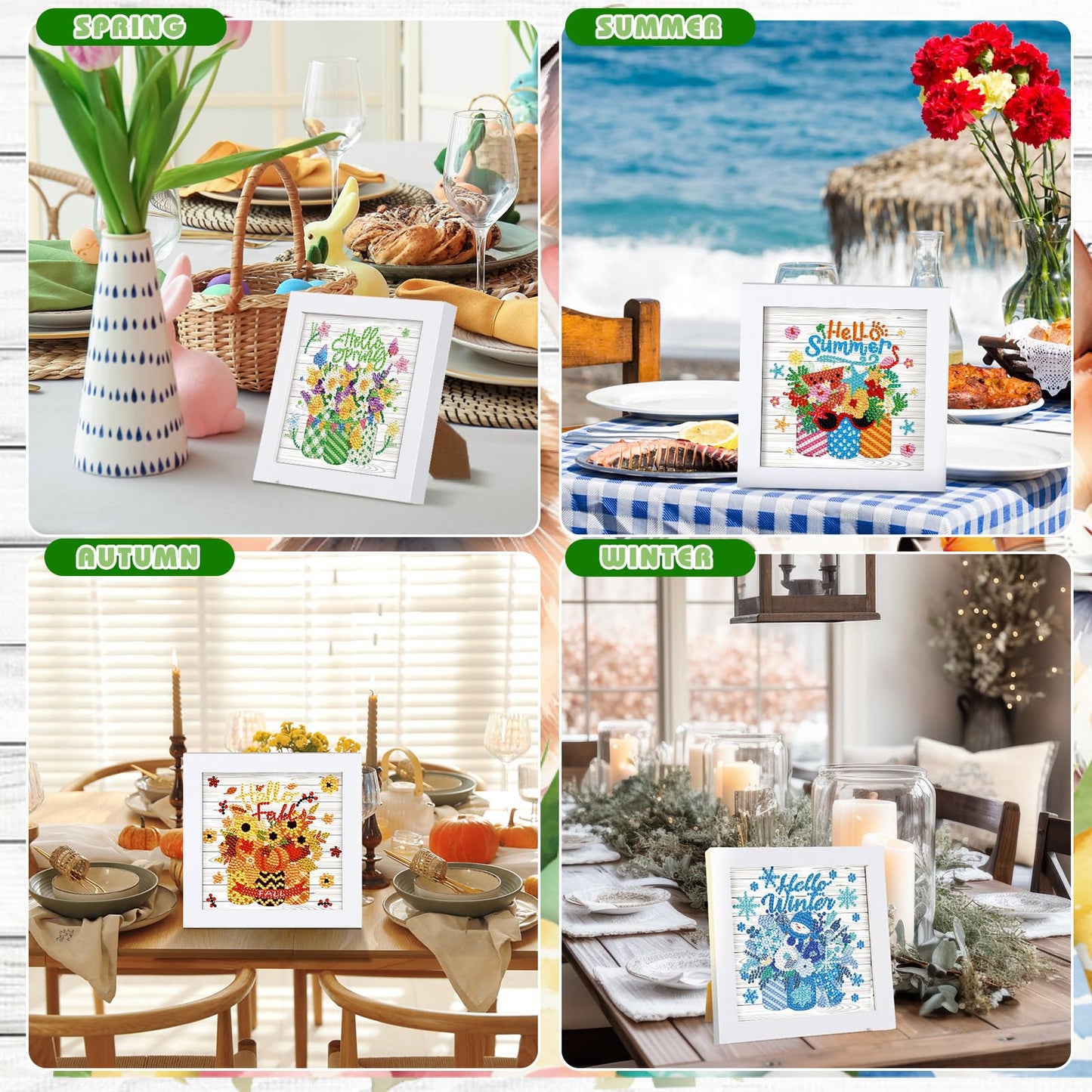 Trandraft 13 Pcs Mason Jar Seasonal Diamond Art Kits for Adults 250th Anniversary Favor Interchangeable 5D Small Diamond Art Kits Framed Gem Painting for Holiday Table Decor DIY Craft 4th of July Gift