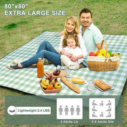 ZUBOND Large Picnic Blanket Outdoor Picnic Mat Waterproof Foldable 80''x80'', Beach Blanket Sandproof for LawnPark, Grass, Travel, Hiking, Camping Essentials, Vintage Gingham Picnic Blanket