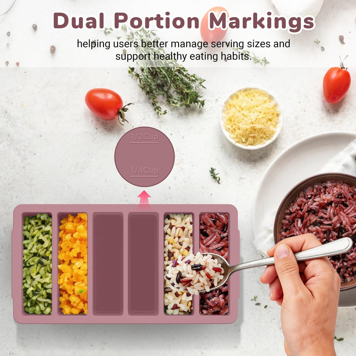 Silicone Freezer Trays with Lid (4-Pack), 1-Cup, 2-Cup, 1/2-Cup & 2-Tbsp Silicone Freezer Molds, Stackable Soup Freezer Meal Prep Containers,Ice Cube Tray for Making Sauce,Smoothies,Yogurt Bites