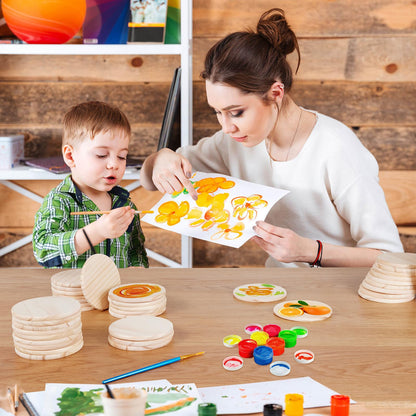 46Pcs Unfinished Wood Coasters-4" Unfinished Natural Wood Slices for Crafts Round with Non-Slip for Wedding Decoration/Blank Coasters Wood Kit DIY Architectural Models Drawing Painting Wood Engraving