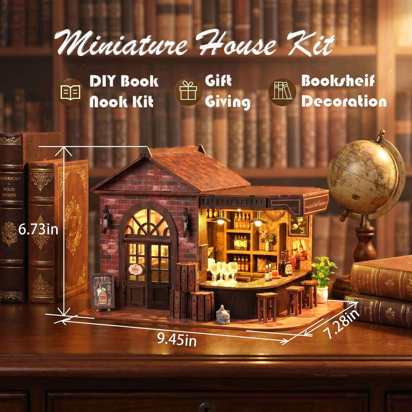 Book Nook Kit, 3D Wooden Miniature Tavern & Pub Dollhouse with LED Lights - DIY Mini House Craft Model for Adults, Birthday Valentine's Day Gift for Women Men