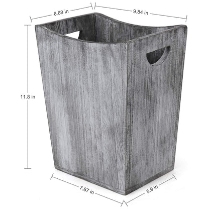 BTY Farmhouse Wooden Trash Can, Small Square Wastebasket, Rustic Torched Container Bin Holder for Kitchen, Office -