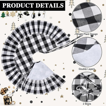Yuboo Buffalo Plaid Tree Skirt, Black and White Check Mini 24 Inch for Tabletop Holiday Decor