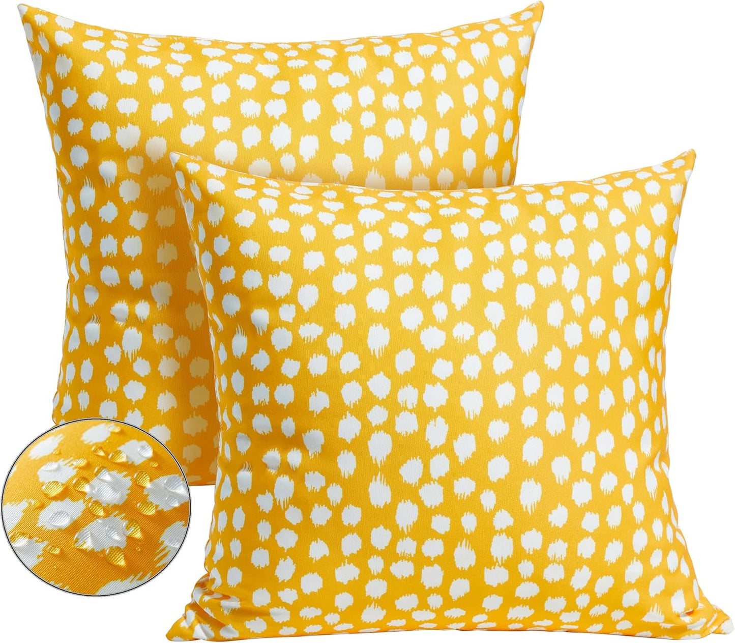 Set of 2 Outdoor Pillow Covers 16x16 Yellow Polka Dot Waterproof Decorative Pillow Cases for Summer Outdoor Sofa Bed