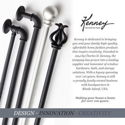 Kenney Kiera Crown Adjustable Curtain Rod, 28 to 48 Inches, Extendable Set, Matte Black