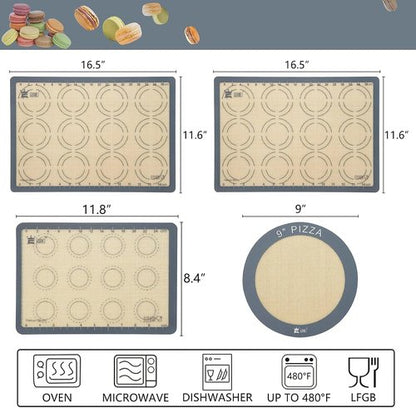 GUANCI Silicone Baking Mat Set - Non-Stick Reusable Bakeware for Pizza, Macarons, Cookies | Grey, Set of 4